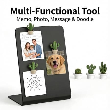 Compact Desktop Magnetic Board with 5 Cactus Magnets, 70° Ergonomic Tilt & Reusable Metal Panel - Space-Saving for Home Kitchen, Office Desk & Study Room, Perfect for Notes, Photos & Doodles - Thumbnail 6