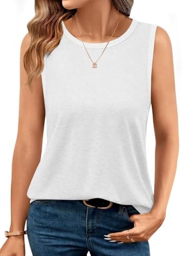 GKBK Womens Tank Tops High Neck Loose Fit Casual Summer Sleeveless Shirts 2026 Beach Vacation Outfit Cured Hem Z-White - Image 1