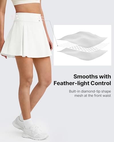 G4Free Golf Skirts for Women with Shorts Tummy Control Wide Waistband Tennis Skorts with Pockets Summer Athletic Workout(White,XL) - Thumbnail 3