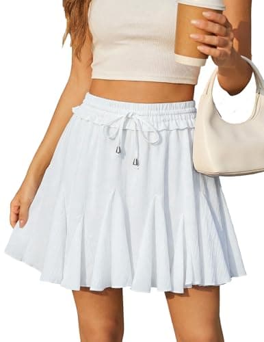 Zelroxa Women White Skort Flowy Dressy Casual High Waist Ruffle Pleated A Line Skater Mini Skirts Trendy Cute Summer Beach Vacation Drawstring Butterfly Short Skirt with Shorts - Image 1