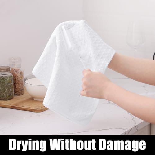 Homaxy Microfiber Waffle Weave Kitchen Towels Set, 16 x 28 Inch and 12 x 12 Inch Ultra Absorbent and Solid Color Dish Towels, 8 Pack, White - Thumbnail 3