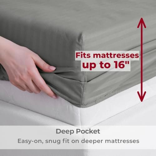 Mellanni Twin XL Sheets Set - 3 PC Iconic Collection Bedding - Hotel Luxury, Extra Soft, Cooling Bed Sheets - Wrinkle, Fade, Stain Resistant (Twin Extra Long, Striped Gray/Silver) - Thumbnail 5