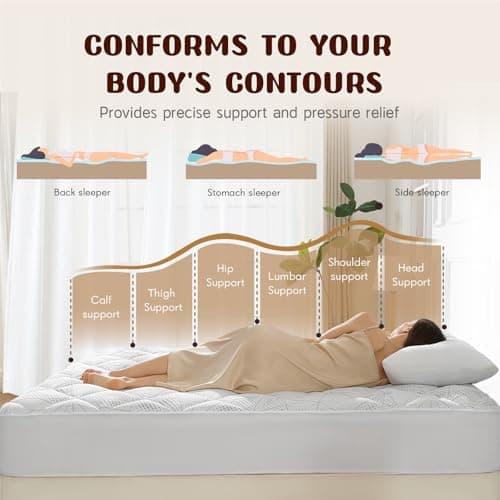 Vomiliku Queen Size Mattress Topper, Thick Quilted Fitted Mattress Pad Cover Breathable Bamboo Viscose Cooling Mattress Protector with 6-18 Inch Deep Pocket, Machine Washable (60x80 inch, White) - Thumbnail 3