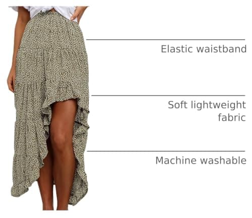 BTFBM Women 2026 Spring Summer Long Skirts Dress Boho Floral Elastic Waist Split Ruffle High Low Beach Maxi Skirt Clothes(Green, Small) - Thumbnail 4