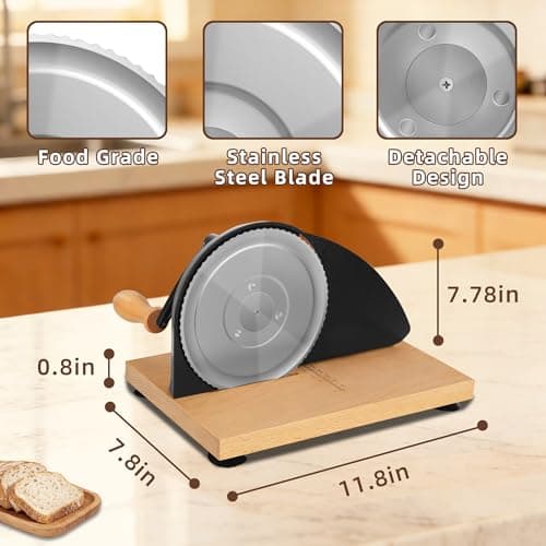 Manual Bread Slicer for Homemade Sourdough Bread Adjustable Thickness Bread Cutter with Hand Crank, Slicing Guide, Scale Line, Stainless Steel Blade & Suction Cups, for Perfect Even Slices (Black) - Thumbnail 4