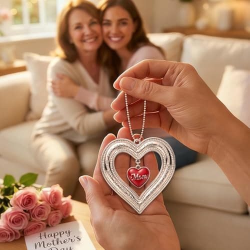 WaaHome for Mom from Daughter Son - to the World You are A Mom Gifts for Mother's Day Birthday - Metal Heart Mom Ornament for Room Tree Car Decor, Bag Charm - Thumbnail 2