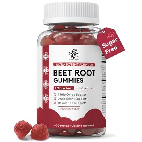 Beet Root Gummies – Beetroot Gummies for Circulation, Heart & Blood Pressure Support, Nitric Oxide Beets Gummies with Grape Seed, L-Theanine for Calm Mood, Sugar-Free Vegan, 30:1 Extract, 60 Count - Image 1