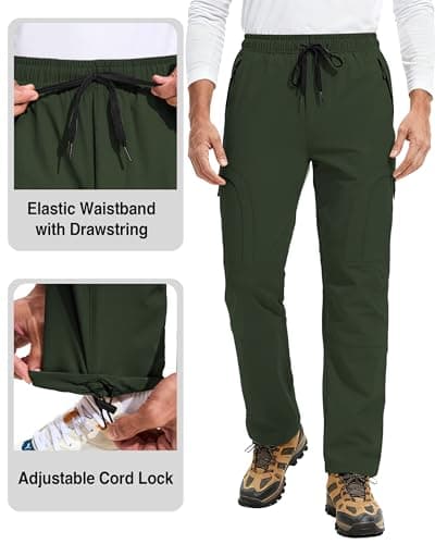AGVNG Hiking Pants Men Cargo Pants 5 Pockets Waterproof Lightweight Quick Dry UPF 50+ Elastic Waist Drawstring Cuff Joggers Work Casual Golf Outdoor Fishing Army Green M - Thumbnail 6