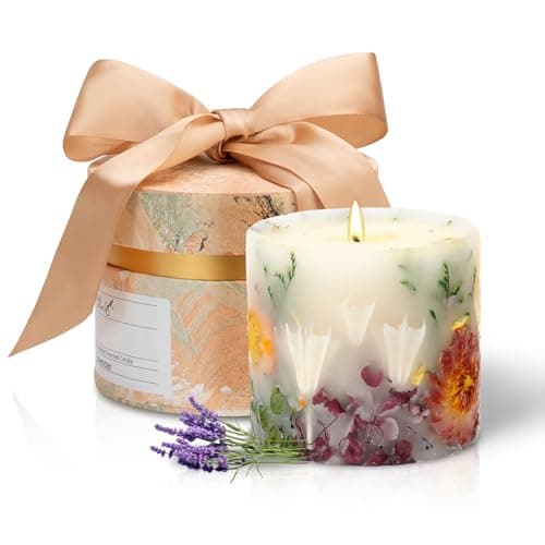 Youkali Scented Candles for Women,Burning Natural Soy Wax candles for home scented,Natural Pillar Candle with Dried Flowers - Mothers Day Candle for Mom for Home Decor and Relaxation (Lavender Floral) - Image 1