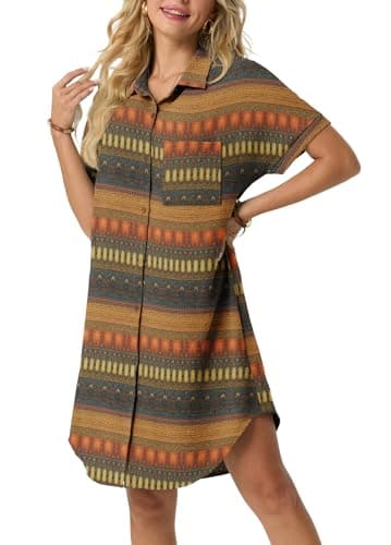 HiMONE Women’s Button Down Shirt Dress Casual Loose Short Sleeve Cover Up with Pocket Lightweight Beach Tunic Dress - Image 1