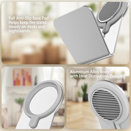 HUAFD MagSafe Charger Stand Compatible with Apple MagSafe Charger 15W/25W, Aluminum Desktop Dock for iPhone 17/16/15/14/13/12, Portrait & Landscape Viewing, Cable Slot, Charger Not Included, Silvery - Thumbnail 5