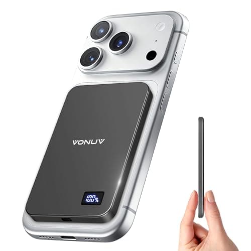 VONUV Magnetic Portable Charger 5000mAh, 15W Ultra Slim Wireless Portable Charger, Fast Charging for iPhone 17/16/15/14/13/12 Pro/Pro Max/Plus, Metal Shell, USB-C Cable to Charge Other Phones (Grey) - Image 1