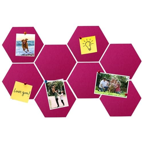 HULAVO 8 Pcs Hexagon Felt Cork Bulletin Board Tiles, Self Adhesive DIY Bulletin Board Pin Board for Office School Home Wall Decor Memos Photos Display(Rose Red) - Image 1