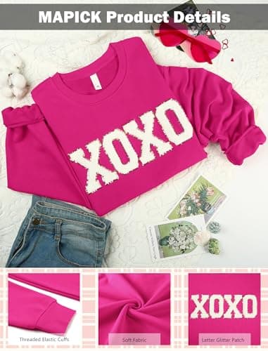 MAPICK Oversized Sweatshirt for Women Letter Printed Hugs and Kisses Sweaters Crewneck Long Sleeve Pullover Tops(Rose Red,Small) - Thumbnail 5