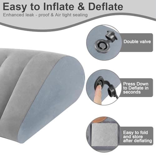 TheClover Inflatable Wedge Pillow for Acid Reflux & Snoring - 2PCS Adjustable Height Bed Wedge Pillow, Portable PVC Adult Pillow for Sleeping, Travel, Post Surgery Recovery, Back, Leg & Body Support - Thumbnail 5