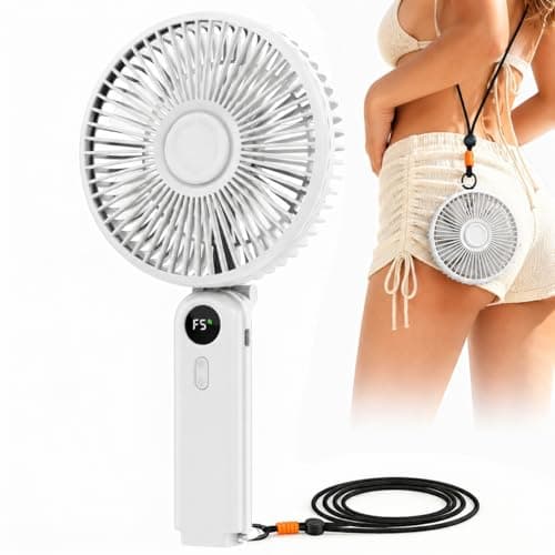Portable Handheld Fan, 10000mAh Rechargeable Personal Fan for 40H, 6-Inch Ultra Quiet Foldable Hand Fan, 5-Speed Gentle Airflow Battery Operated Fans for Travel Outdoor Lash Makeup Gifts for Women