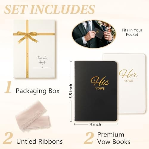 Wedding Vow Books His and Hers, Soft Touch Cover with Ribbon & Gift Box, 28 Lined Pages, Premium Elegant Keepsake for Bride & Groom Ceremony, Wedding Gift & Registry Must-Haves (Black & White) - Thumbnail 3