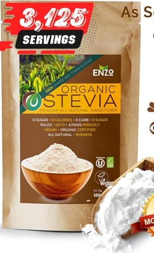 Enzo Organic Stevia Powder 125g (4.4oz / 3125-Servings) - Premium USDA Certified All Natural Alternative-Sweetener 320x Sugar Free Non-GMO 0 Calories Vegan No Aftertaste Kosher - Image 1