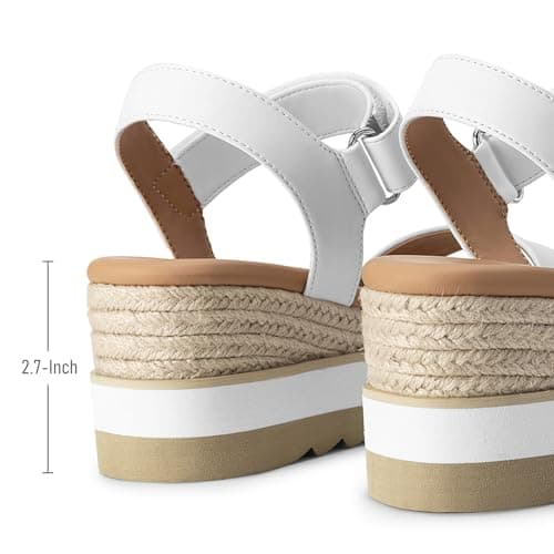Athlefit Espadrille Wedge Sandals for Women, Open Toe Ankle Strap Low Wedge Heel Platform Sandals for Summer, White Size 9, SAPS2617W - Thumbnail 6