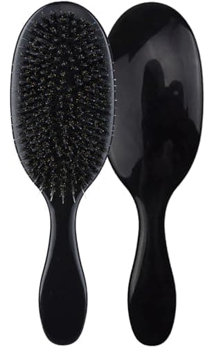 Boar Bristle Detangling Hair Brush for Curly Fine Tangled Hair, Anti-frizz Paddle Detangler Brush Boar Nylon Mixed Bristle Styling Hairbrush for Women Men, Less Pulling and Hair Breakage