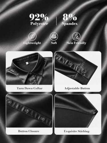 Vssjavun Men's Satin Dress Shirt Shiny Button Down for Party Club Disco - Thumbnail 5