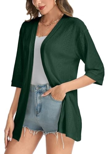 Dimur Coverups for Womens 3/4 Sleeve Summer Cardigans Business Casual Lightweight Kimono Beach Vacation Outfits Dark Green X-Large - Thumbnail 3