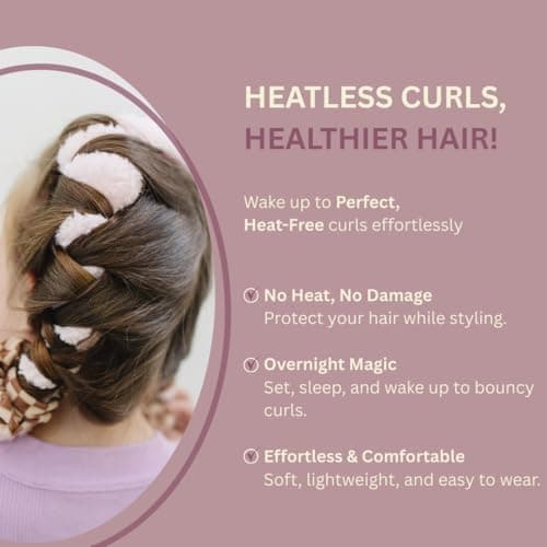 BlairCo Unicorn French Braid Heatless Hair Curler – Handmade Sherpa No Heat Curling Headband for Side Sleepers – Soft Overnight Curl Separator for Short to Long Hair – Washable – Beige - Thumbnail 4