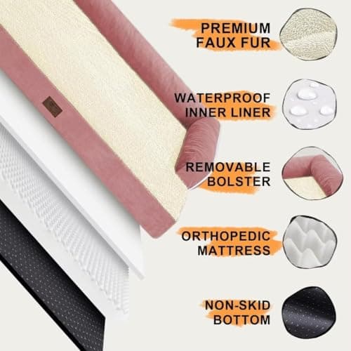 Dog Bed Medium Size Dog-Orthopedic Waterproof Bed for Dogs,Foam Couch Sofa with Washable Removable Cover & Non-Slip Bottom-Pink - Thumbnail 5