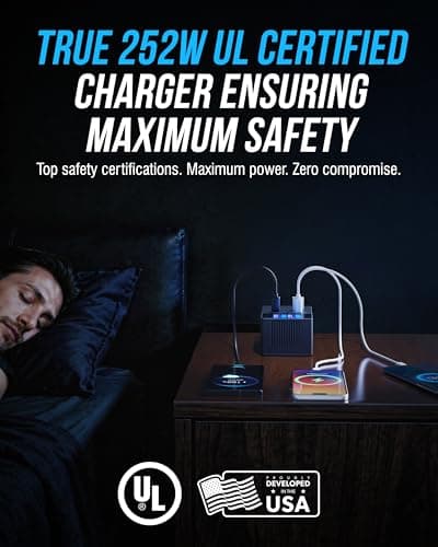SABRENT VOLTIK Charging Station, 252W 8-Port USB C and USB A Desktop Charger, UL Certified with Real-Time LCD Display, Fast Charging for MacBook, iPhone, Samsung and More - Thumbnail 6