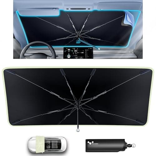 helloleiboo 𝟮𝟬𝟮𝟲 𝗨𝗽𝗴𝗿𝗮𝗱𝗲𝗱 Car Windshield Sun Shade Umbrella 53" x 30" – Foldable Sun Shade with 5-Layer Vinyl Coating, Reflective Heat & UV Protection, Fits Compact Cars & Small Sedans
