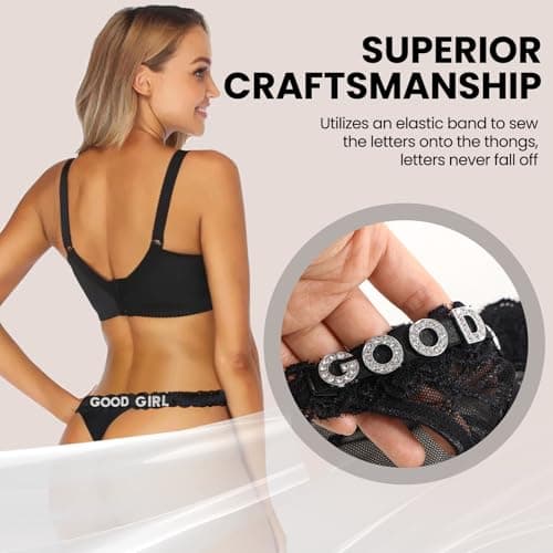 XGSiNuoBao (3 Pack) Custom Thongs with Names, Personalized Lace G-String Underwear Panties with Sewn On Rhinestone Shiny Letters Name for Women - Thumbnail 3