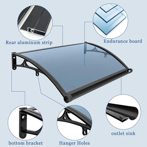 Awnings for Windows Outside - Awning for Door Entrance Aluminum Bracket Awnings 32x64in Front Doors/Windows Overhang Awning Canopy for Porch/Patio/Deck/Cellar UV/Rain/Snow Protection - Thumbnail 3