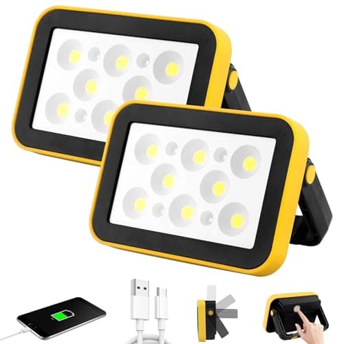 AUMIO 2-Pack Rechargeable Work Lights, COB Outdoor Portable LED Flood Light, Battery Operated Work Lights with Stand, Waterproof Working Light for Job Site Garage Camping Car Repair - Image 1