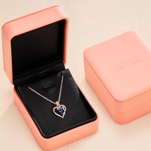 JACUPO Heart Birthstone Rose Gold Necklace for Women(Rose Gold-09-Sapphire) - Thumbnail 6