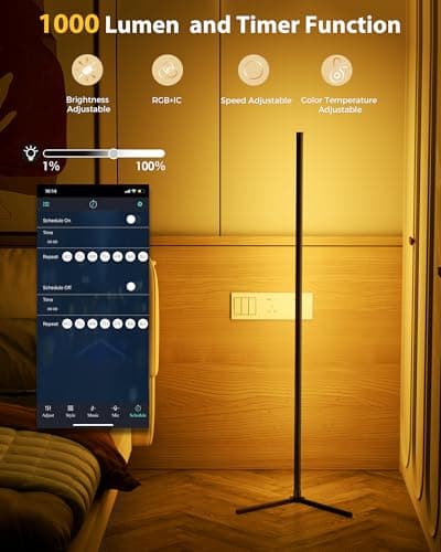 boostool LED Corner Lamp, 65" RGB Corner Floor Lamp with 16 Million DIY Colors, 216 Dynamic Light Effects and Music Sync - App and Remote Control LED Lamp for Bedroom, Living Room, Gaming Room - Thumbnail 3