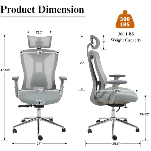 LuxErgo Ergonomic Office Chair, High Back Mesh Desk Chair with Adjustable Headrest Lumbar Support Seat Depth, 300 Lbs Big and Tall, 90-110° Tilt Lock Swivel Rolling Task Chair,Green - Thumbnail 2