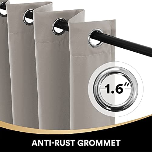 PrinceDeco 100% Blackout Curtains 108 inches Long, Full Light Blocking Drapes with Black Liner for Nursery, Thermal Insulated Draperies for Hall, Villa (2 Pieces, 52" Wide Each Panel, Simply Taupe) - Thumbnail 3