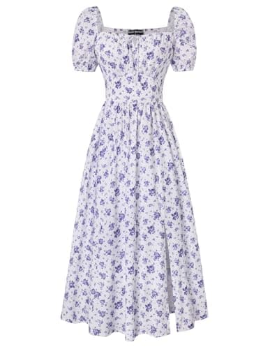 Scarlet Darkness Women's Floral Corset Dress with Split 2026 Summer Spring Square Neck Midi Milkmaid Dresses Purple Ditsy Floral S - Image 1