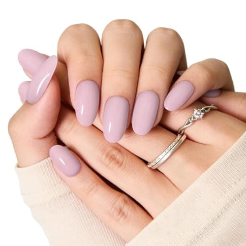 Pink Press On Nails Almond, Medium Nails Press Ons With Nail Glue,30-Piece-15 Sizes Durable Reusable Glue On Nails for Women Gift(pinkish purple) - Thumbnail 4