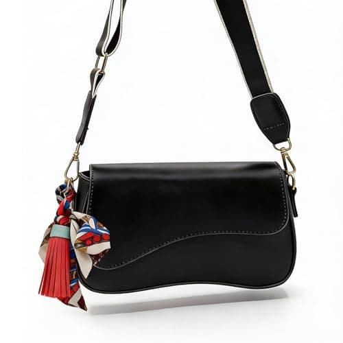 Shoulder Bag for Women, PU Leather Hobo Handbags Y2K Trendy Clutch Saddle Underarm Purse with 2 Removable Strap (Black-Double Strap) - Thumbnail 3