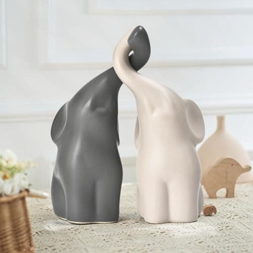 Boobezeen Elephant Statues Home Decor Small Figurines Home Ceramic Decor Sisterhood Elephant Ornament for Living Room House Shelf Table Vanity Entryway DéCor - Thumbnail 3