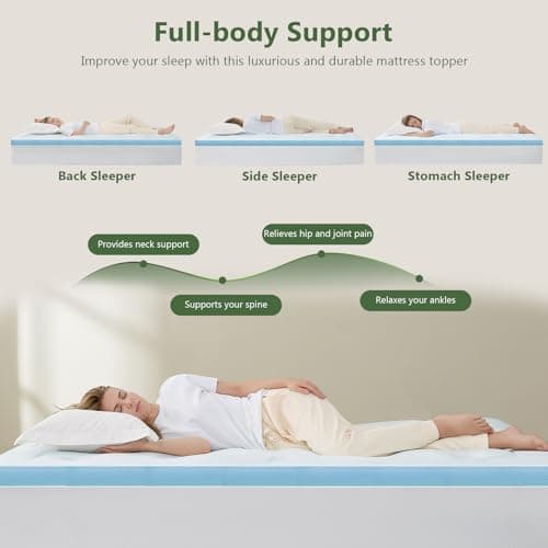 Hansleep Memory Foam Mattress Pad Topper Queen, Queen Foam Mattress Topper Viscose Derived from Bamboo, Queen Size Bed Mattress Pad Cover for Back Pain Relief, 60" x80", 60" x80", White - Thumbnail 5