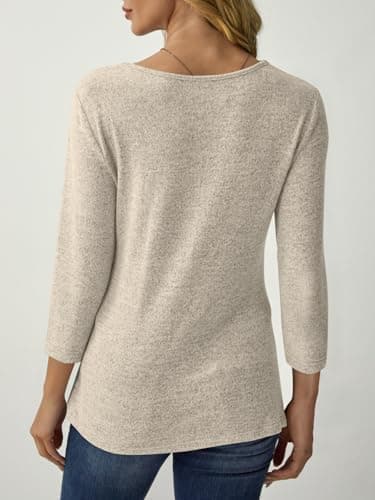 GKBK Womens 3/4 Sleeve Tunic Tops for Leggings V Neck Button Loose T Shirts 2026 Fall Summer Dressy Business Casual Blouse Pullover Sweatshirt Work Cute Fashion Trendy Sweater Outfit Clothes Khaki S - Thumbnail 3