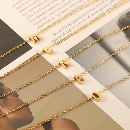 JNZSSWHJJH Dainty Initial Necklace for Women, Letter Tiny A Initial Pendant Choker Necklace Simple Cute Personalized Name Necklaces for Women Gifts Stuffers Easter - Thumbnail 6