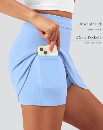 SEAJOJO Skorts for Women with Pockets High Waisted Athletic Tennis Skirt A Line Mini Shorts Summer Golf Pickleball Workout Light Blue - Thumbnail 2