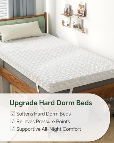 Qocismile College Dorm Room Essentials Twin XL Mattress Topper Firm Gel Memory Foam Mattress Topper for Pressure Relief 3 inch Mattress Bed Pad,Dual-Layer Foam,Bamboo Rayon Cover for Comfort Sleep - Thumbnail 5