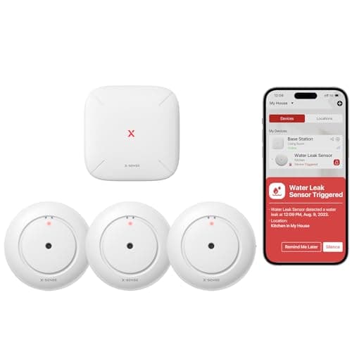 X-Sense Wi-Fi Water Leak Detector, Smart Water Sensor Alarm, Water Detector Alarm with 1700 ft Transmission Range for Kitchens, Basements, Bathrooms, 3 Water Detectors & 1 Base Station, Model SWS54 - Image 1
