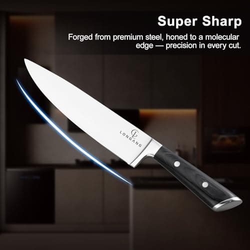 Longang 8 Inch Chef Knife - Full Tang High Carbon Stainless Steel Sharp Kitchen Knife with Bolster & Ergonomic Handle for Family & Restaurant, Packed with Gift Box - Thumbnail 4
