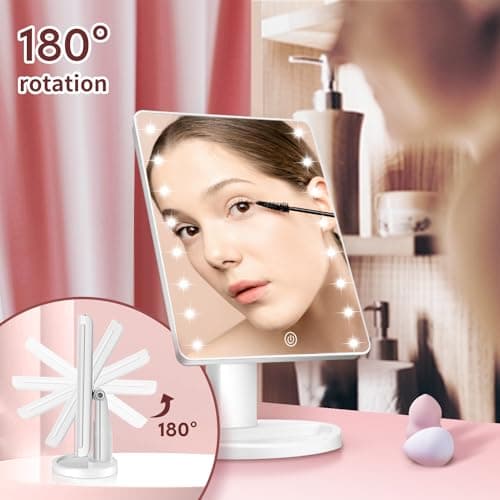 KOOKIN Lighted Vanity Makeup Mirror 16 Led Lights 180 Degree Rotation Lighted Makeup Mirror Touch Screen Adjusted Brightness Desk Mirrors USB Dual Supply Bathroom Light Up Makeup Mirrors (White) - Thumbnail 5