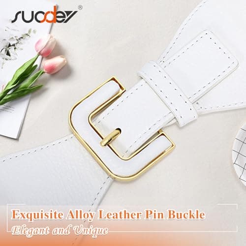 SUOSDEY Wide Waist Belt for Women Dresses Elastic Chunky Belt with Gold Buckle Fashion Thick Stretchy Ladies Belt - Thumbnail 4